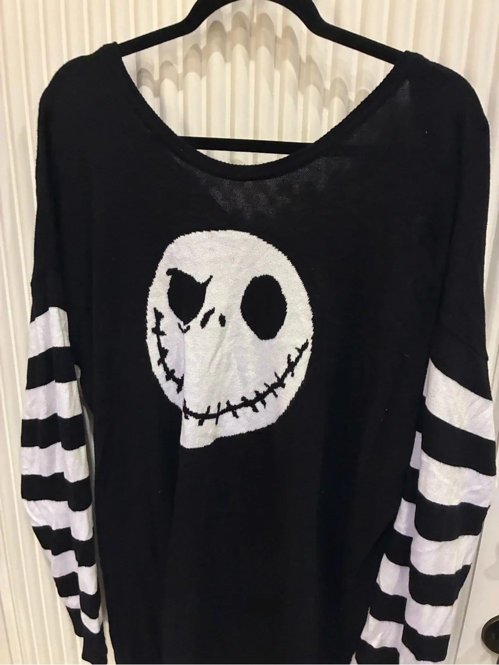 Disney Black and White Jack Skellington Striped Sleeve Sweater Sz: 2